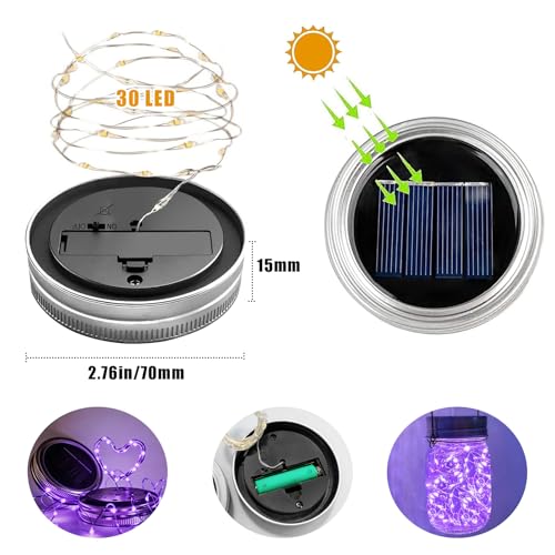 Solar Mason Jar Lid Lights 12 Pack Purple 30 LED Outdoor Decor