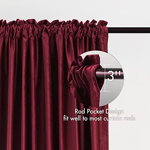 Burgundy Red Blackout Velvet Curtains Drapes 90 Inch Long 52"x90" (2 Count)