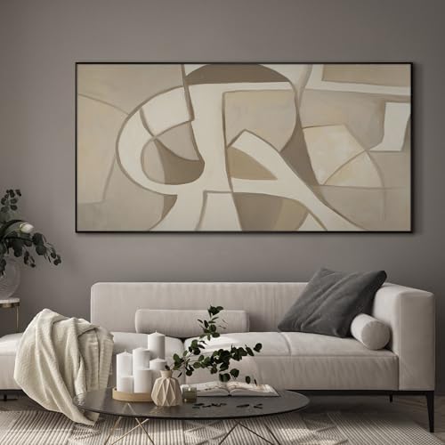 36"x72" Extra Large Framed Wall Art Neutral Abstract Geometric in Mid