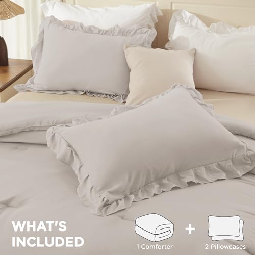 Linen Grey Ruffle Comforter Set King