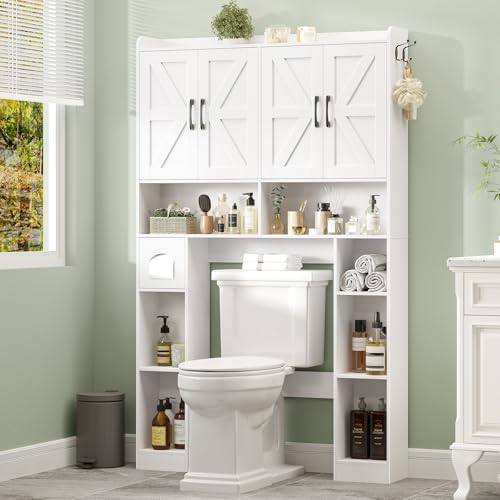 Farmhouse Over The Toilet Storage Cabinet with 4 Barn Doors