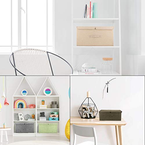 2 Pack Large Linen Fabric Collapsible Storage Bins with Lid and Handles (2 Count)