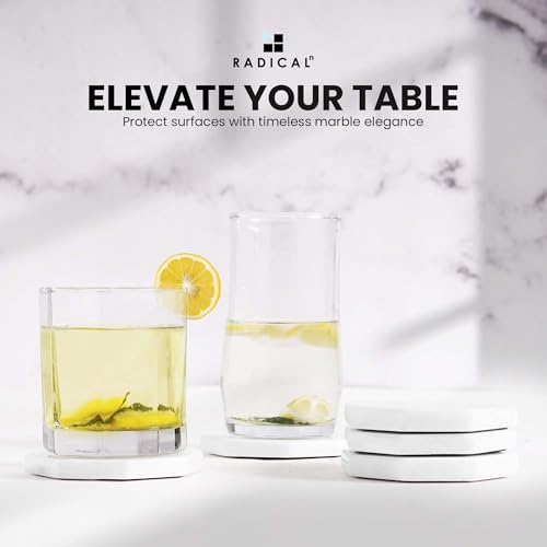 Marble Coasters Set of 6 White Drink Coasters for Table Decor