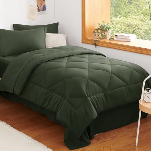 Twin XL Comforter Set 68"x88" Dark Green