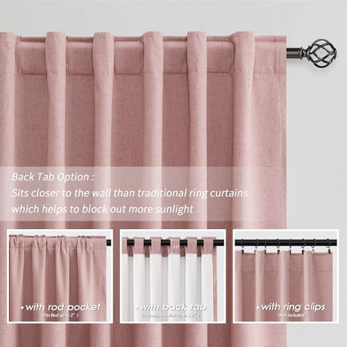 100% Blackout Linen Curtains for Bedroom 96 inches Long (2 Count)