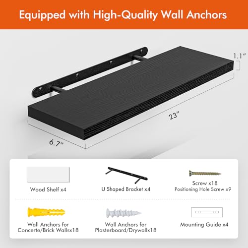 23’’Black Floating Shelves for Wall (4 Count)