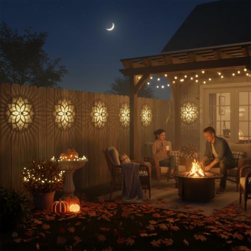 2 Pack Solar Fence Lights Metal Solar Powered Outdoor Wall Deck Step Lights Mandala Theme Waterproof Fence Light for Garden Post Patio Backyard Yard Decor (2 Count)