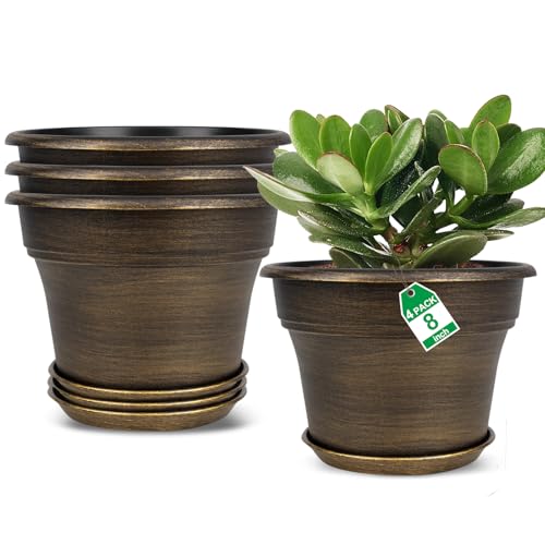 Plant Planters Pots Set of 4 Pack 8 Inch (4 Count)