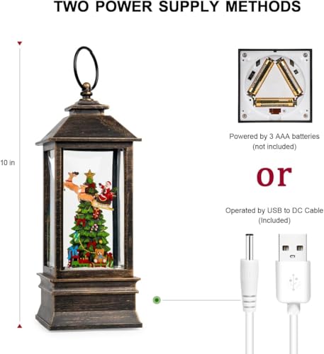 10.4" Christmas Snow Globe Flying Santa Around The Tree Water Lantern