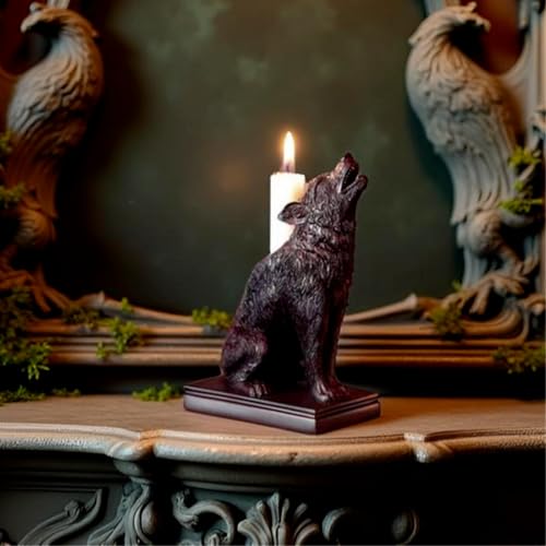 Gothic Black Wolf Candle Holder Statue