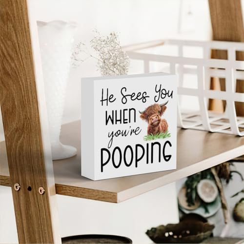 Funny Highland Cow Bathroom Decor Are You Pooping Sign Highland Cow Gifts for Women Highland Cow Nursery Decor