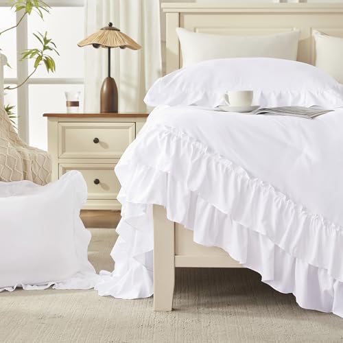 White Ruffle Full Size Comforter Set