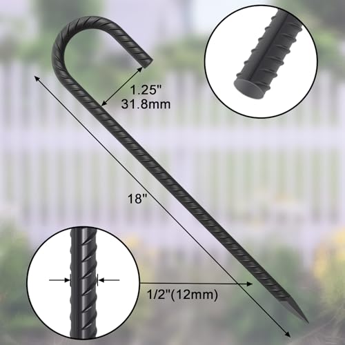 18 Inch Steel J Hook Rebar Ground Stakes 16 Pack 1 (16 Count)