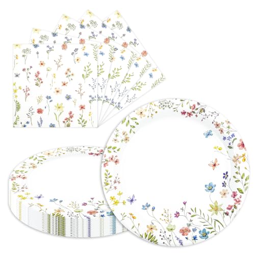 40 pcs Wildflower Wedding Birthday Party Paper Plates and Napkins (40 Count)