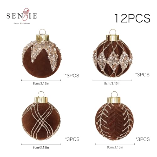 3.15INCH Brown Velvet Ornaments for Christmas Tree (12 Count)