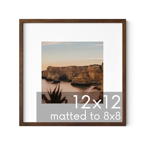 Walnut Oak Wood 12x12 Picture Frame Matted to 8x8