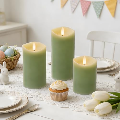 Pastel Green LED Real Wax Made Flameless Battery (3 Count)