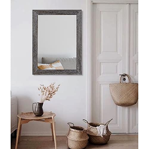 Wall Mirror with Rectangle Wood Frame Large 26"x18" Rustic Decorative Hanging Mirrors for Bedroom Bathroom Living Room Home Office