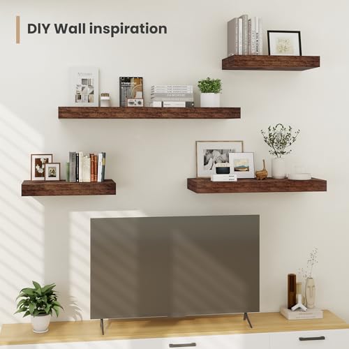 48 x 12 Deep Floating Shelves Wall Mounted Set of 2 Rustic Brown (2 Count)