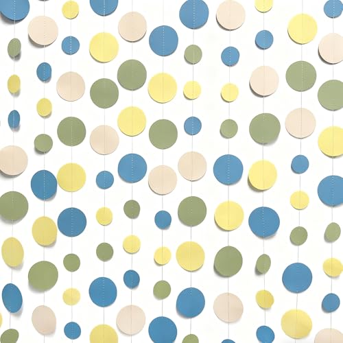 Sage Green Dusty Blue Yellow Beige Polka Dots Garlands Olive Green Macaron Yellow Dusty Blue Sand White Cream Nude Hanging Paper Circle Dots Streamer for Birthday Wedding Shower Party Decorations