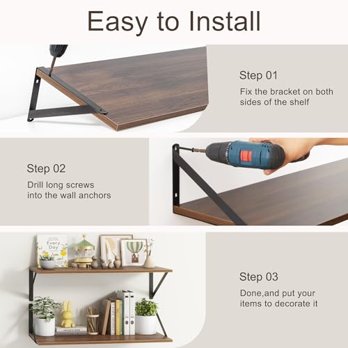 Deep Walnut Floating Shelves for Wall (2 Count)