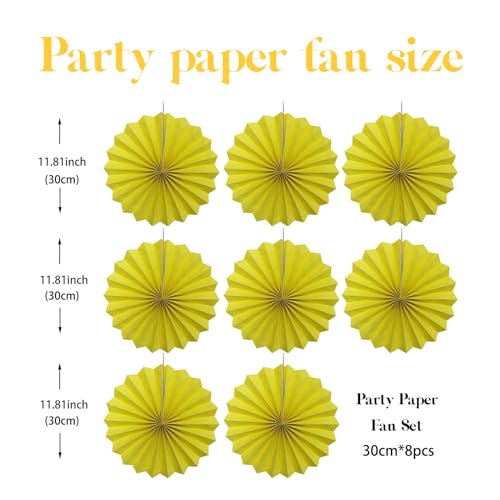 Yellow Party Decorations Lemon Yellow Hanging Paper Fan Bulk 12in