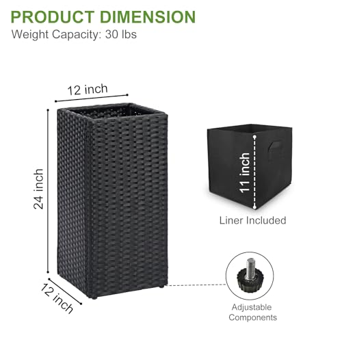 Set of 2 Tall Planters for Outdoor Plants Handmade 24'' Wicker Tall Square Planter Box with Removable Liners Modern Planter for Indoor Outdoor Garden Patio Front Porch (2 Count)