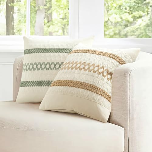 Set of 2 Sage Green Boho Decorative Pillow Covers 26x26 Inch (2 Count)