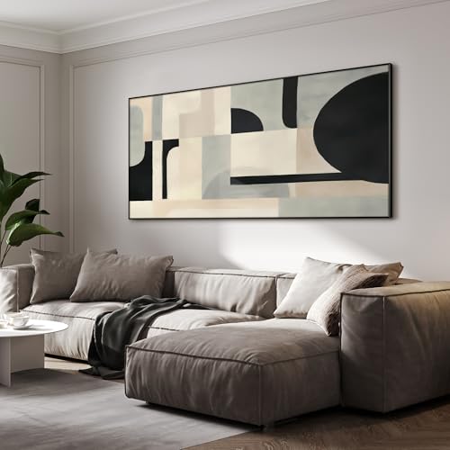 36"x72" Extra Large Framed Wall Art Modern Neutral Abstract Geometric in Black and Beige