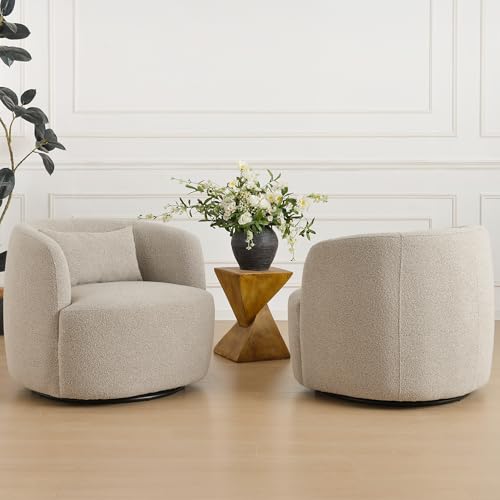 34" W Sherpa Swivel Barrel Chairs with Pillow Set of 2 (2 Count)