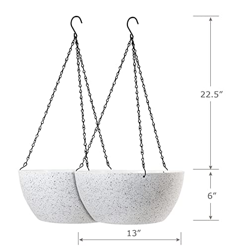 13 inch Large Hanging Planters Plant Pots for Outdoor Indoor Plants with Drainage Holes and Chain (2 Count)