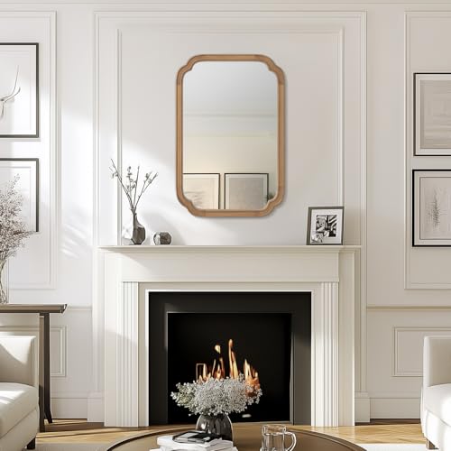 20" x 30" Rounded Corner Arch Wall Mirror with Wood Frame for Entryway