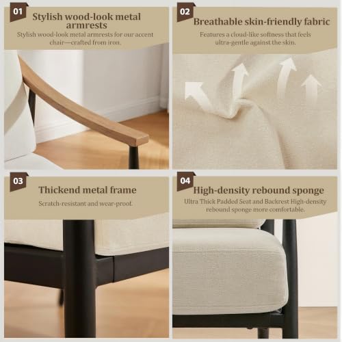 Modern Accent Chair for Living Room Bedroom Mid Century Arm Chair Upholstered Office Accent Chair Comfy Waiting Room Chair with Metal Frame