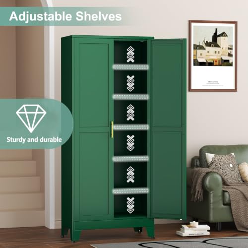 Metal Pantry Cabinet with 2 Doors and 5 Adjustable Shelves