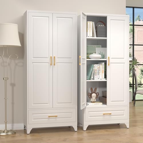 75" Metal Storage Cabinet with Doors and 3 Adjustable Shelves