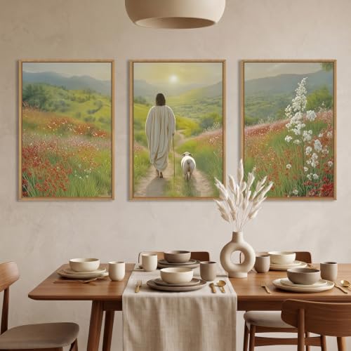 Large Jesus and Lamb Christian Framed Canvas Wall Art