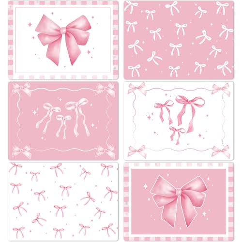 Pink Bow Placemats Set of 6 Cute Coquette Plastic Table Mat 17×13×0.04in (6 Count)