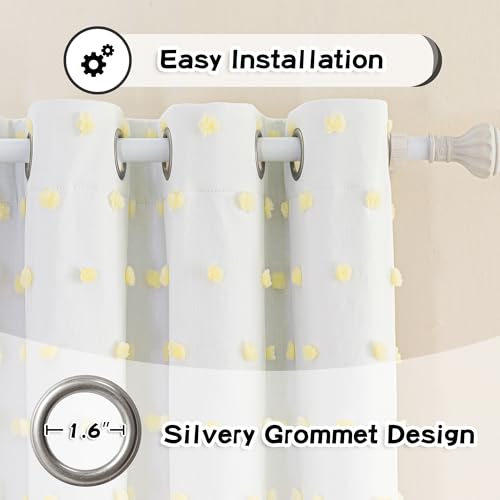 100% Blackout Curtains for Girls Kids Bedroom Thermal Insulated 84 Inch Length Nursery Curtains 2 Panels Grommet Light Filtering Yellow Pom Pom Sheer Drapes for Dining Room (2 Count)