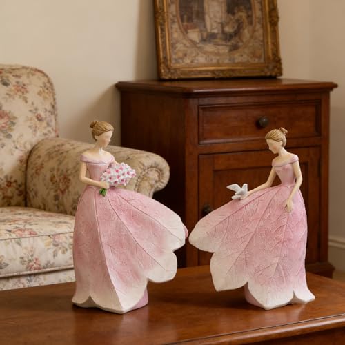 Pink Leaf Angel Girls Fairy Statue