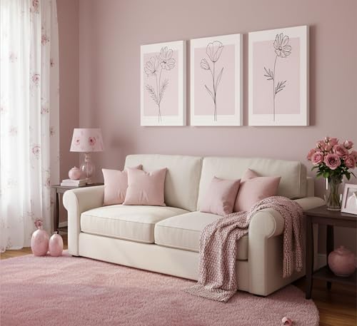 3 Pcs Minimalism Pink Floral Botanical Canvas Wall Art 16x24in (3 Count)