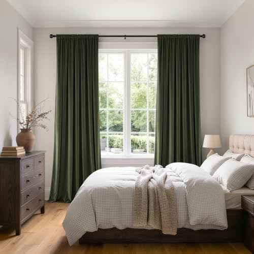 Olive Green Blackout Velvet Curtains Drapes 96 Inch Long 52"x96" (2 Count)