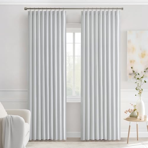 Greyish White Back Tab Blackout Curtains 52x90 Inch Long 2 Panels (2 Count)