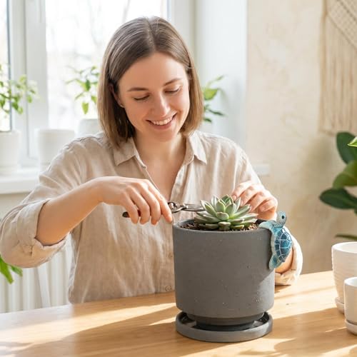 Ceramic Plant Pot with Cute Resin Figure for Idoor Plants