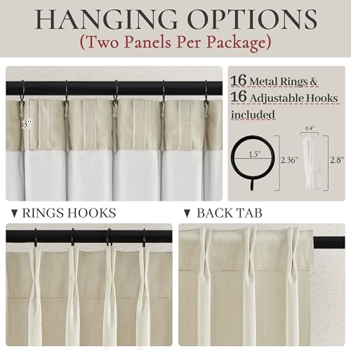 Room Darkening Cream Linen Curtains 92 Inches Long for Living Room (2 Count)