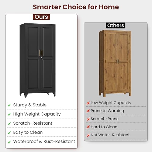 71" Tall Armoire Wardrobe Closet with Lock & Doors