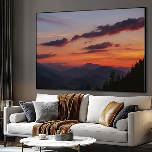 36"x46" Extra Large Framed Wall Art Scenic Sunset Over Mountain Range with Glowing Sky for Home Living Room Bedroom Decor