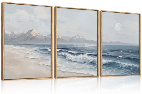 Blue Ocean Wave Framed Canvas Wall Art