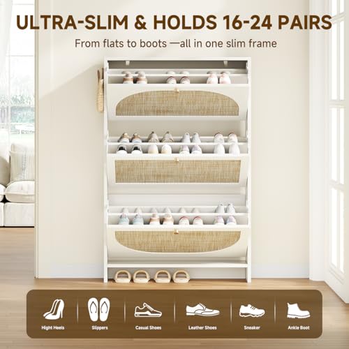Shoe Cabinet Storage for Entryway Slim 9.5" Freestanding Floor Base Shoe Storage Cabinet
