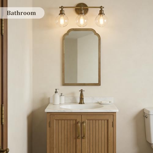 Wood Frame Wall Mirror Rounded Corner Arch Rectangle Mirror for Entryway