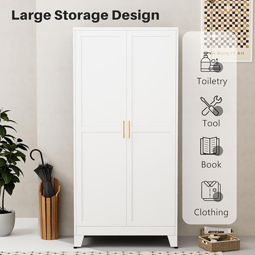 Metal Pantry Cabinet with 2 Doors and Adjustable Shelves